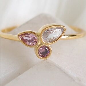 Gorgeous gold plated triple Swarovski crystal ring adjustable size 6, 7 or 8 NEW